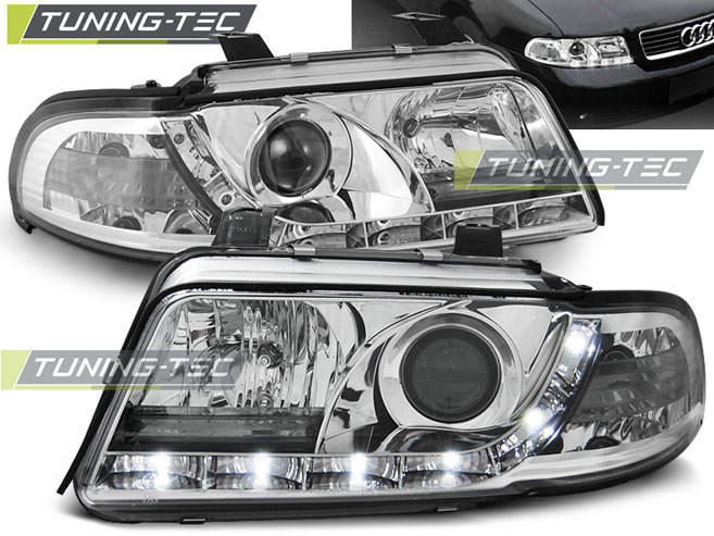 Scheinwerfer LED Tagfahrlicht Optik für Audi A4 B5 Facelift Bj. 99-00 Chrom
