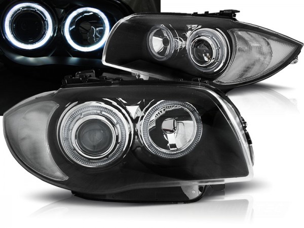Scheinwerfer LED Angel Eyes für BMW 1er E81 E82 E87 E88 Bj. 04-11 Schwarz