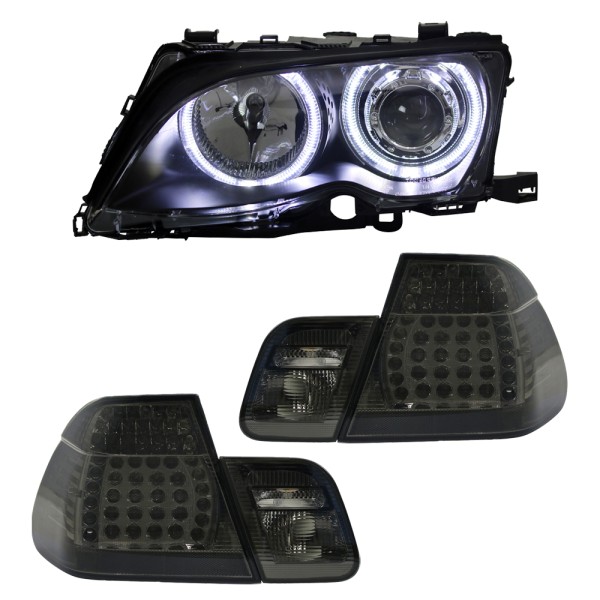 "Bundle 6" Scheinwerfer Angel Eyes + LED Rückleuchten für BMW E46 Limo Bj. 01-05