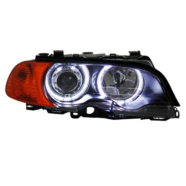 Scheinwerfer Angel Eyes für BMW E46 Coupe Cabrio Bj. 99-03 Schwarz + Blinker V2