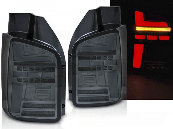 Voll LED Lightbar Rückleuchten für VW T5 Bj. 03-09 Smoke dynamischer Blinker (Flügeltüren)