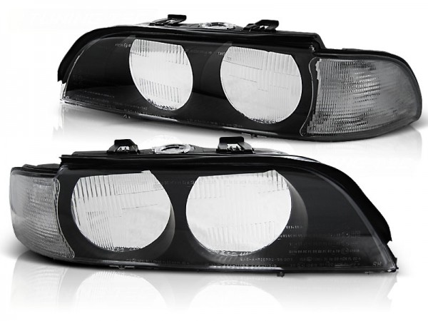 Scheinwerfer Streuscheiben Set für BMW 5er E39 Bj. 95-00 Schwarz Weiß