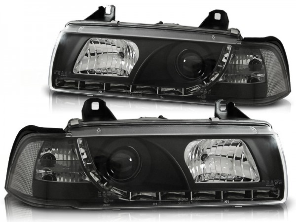 Scheinwerfer LED Tagfahrlicht Optik für BMW 3er E36 Limo Touring Bj. 90-99 Schwarz