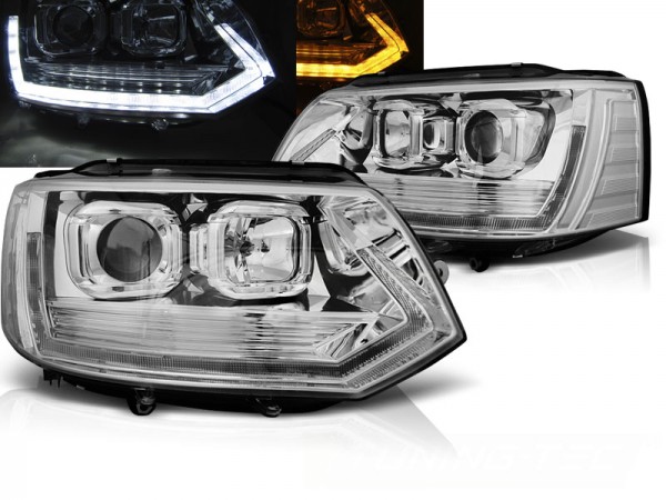 Scheinwerfer DRL LED Tagfahrlicht für VW T5 GP Facelift Bj. 10-15 Chrom im T6 Design