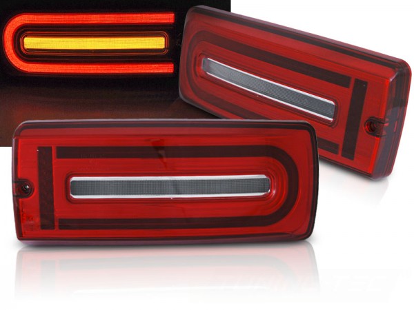 LED Lightbar Rückleuchten für Mercedes G-Klasse W463 Bj. 90-18 Rot/Chrom dynamischer Blinker