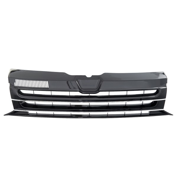 Kühlergrill ohne Emblem für VW T5 GP Facelift Bj. 2009-2015 Schwarz Glanz Chrom