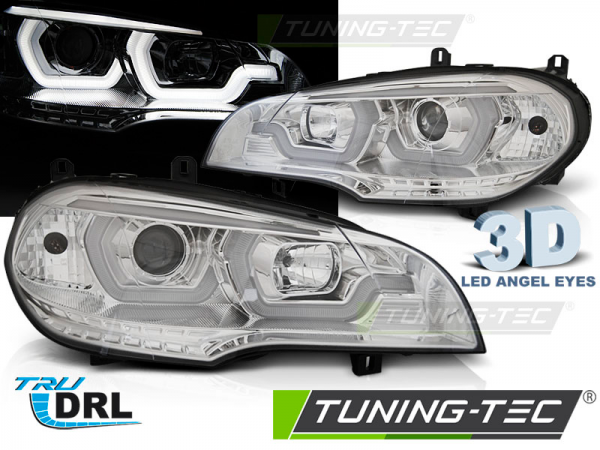 DRL Scheinwerfer 3D LED Angel Eyes für BMW X5 E70 Bj. 07-13 Chrom