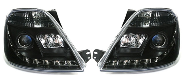 Scheinwerfer LED Tagfahrlicht Optik für Ford Fiesta MK6 Bj. 02-05 Schwarz, Fiesta  MK6, Ford, Scheinwerfer