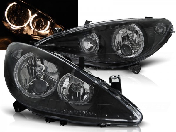 Scheinwerfer Angel Eyes für Peugeot 307 Bj. 01-05 Schwarz