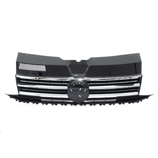 Frontgrill Kühlergrill mit Emblemhalter für VW T6 2015-2019 Schwarz Glanz Chrom