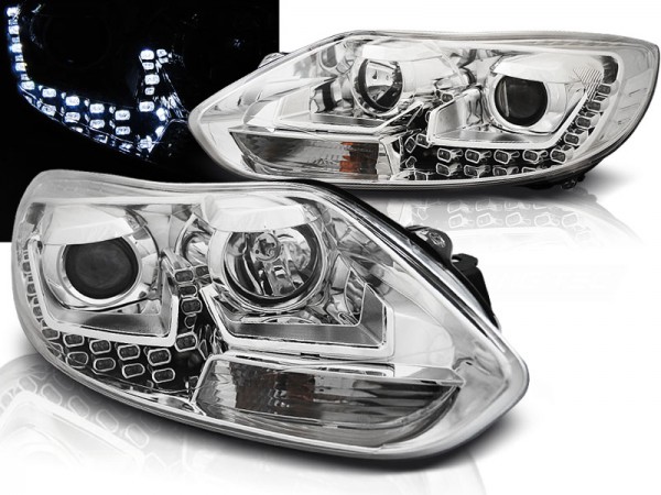 Scheinwerfer LED Tagfahrlicht Optik für Ford Focus 3 Bj. 11-14 Chrom