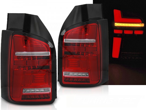 Voll LED Lightbar Rückleuchten für VW T6.1 Bj. 19- Rot/Chrom (Flügeltüren / Halogen)
