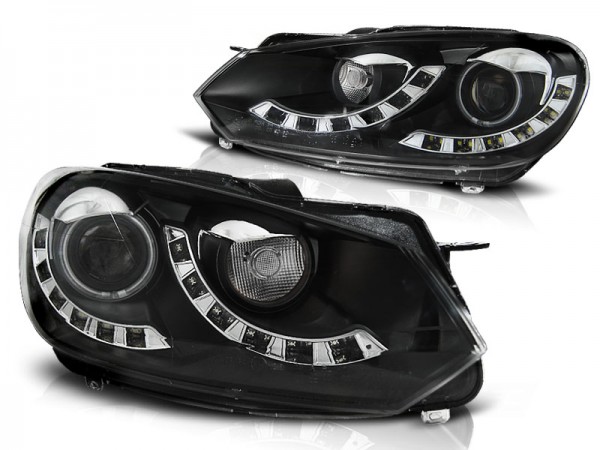 Scheinwerfer DRL LED Tagfahrlicht für VW Golf 6 Bj. 08-13 Schwarz Dual DRL