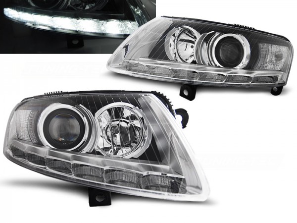 Xenon DRL LED Tagfahrlicht Scheinwerfer für Audi A6 C6 4F Bj. 04-08 Chrom