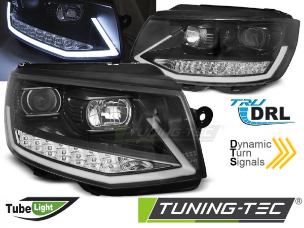 Scheinwerfer DRL LED Tagfahrlicht für VW T6 Bj. 15-19 Schwarz mit dynamischem LED Blinker