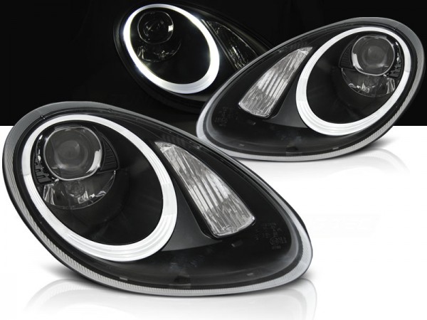Xenon Scheinwerfer LED Tagfahrlicht Optik für Porsche Boxster 987 / Cayman 987c Schwarz