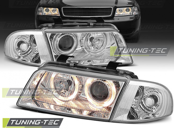 Scheinwerfer Angel Eyes für Audi A4 B5 Bj. 94-98 Chrom