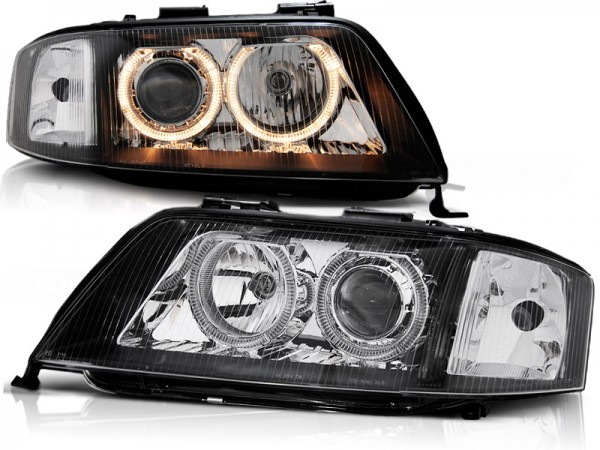 Xenon Angel Eyes Scheinwerfer für Audi A6 C5 4B Bj. 97-01 Schwarz