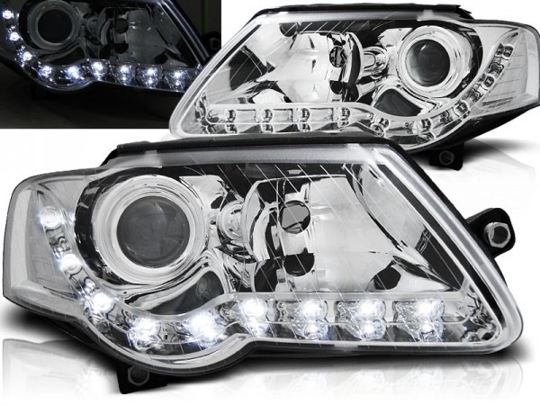 Scheinwerfer LED Tagfahrlicht Optik für VW Passat 3C B6 Bj. 05-10 Chrom