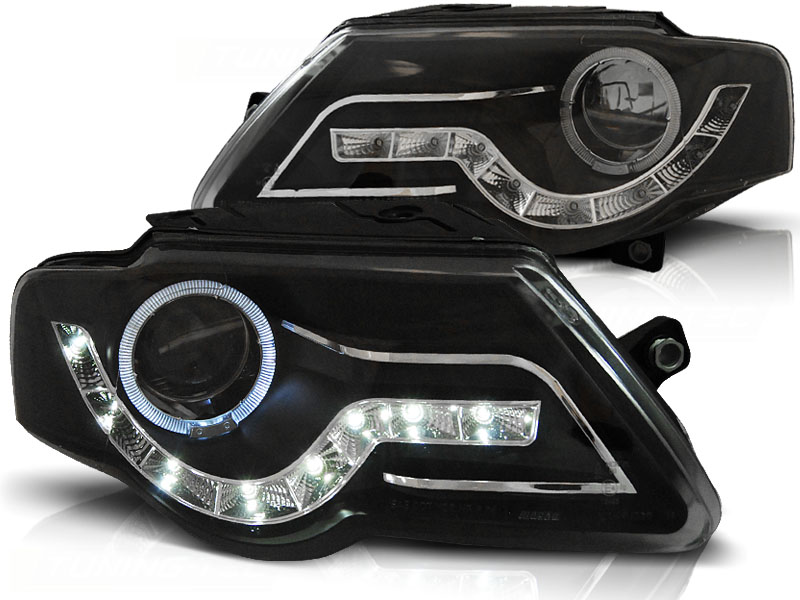 Scheinwerfer LED Tagfahrlicht Optik für VW Passat 3C B6 Bj. 05-10 Schwarz, Passat  3C (B6), Passat, VW, Scheinwerfer
