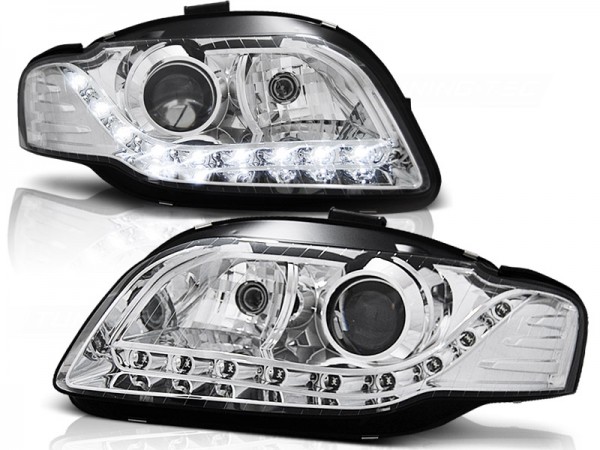 Scheinwerfer LED Tagfahrlicht Optik für Audi A4 B7 Bj. 04-08 Chrom