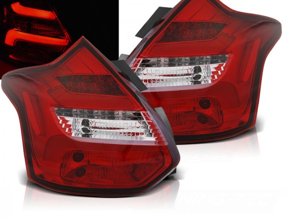 LED Lightbar Rückleuchten für Ford Focus MK3 Bj. 11-14 Rot/Chrom
