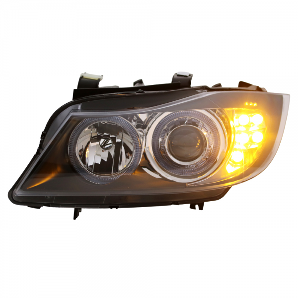Scheinwerfer Angel Eyes für BMW 3er E90 E91 Bj. 05-08 Schwarz mit LED Blinker
