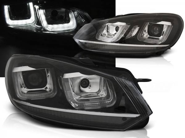 Scheinwerfer U-Tube LED Tagfahrlicht für VW Golf 6 Bj. 08-13 Schwarz Chrom Edition