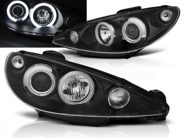 Scheinwerfer CCFL Angel Eyes für Peugeot 206 Bj. 98-06 Schwarz