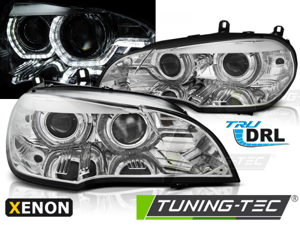 Xenon Scheinwerfer DRL LED Tagfahrlicht für BMW X5 E70 Bj. 07-10 Chrom