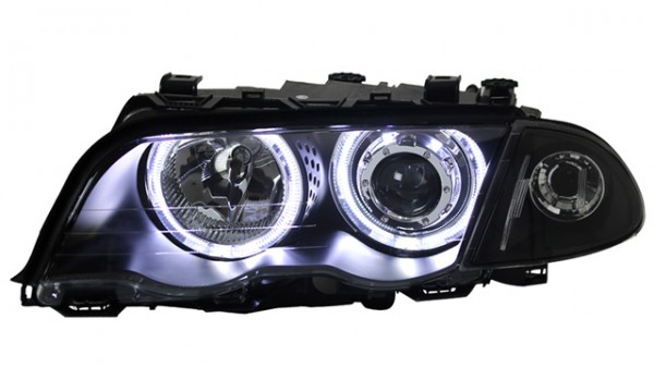 Scheinwerfer LED Angel Eyes für BMW E46 Limo Touring Bj. 98-01 Schwarz