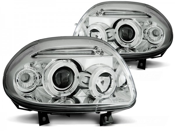 Scheinwerfer Angel Eyes für Renault Clio 2 Bj. 98-01 Chrom