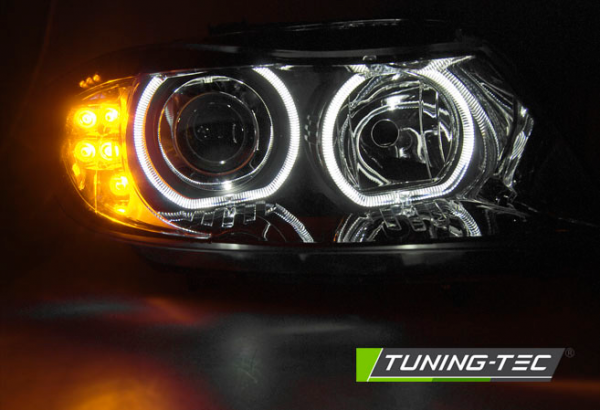 Scheinwerfer LED Angel Eyes für BMW 3er E90 E91 Bj. 05-08 Schwarz mit LED Blinker