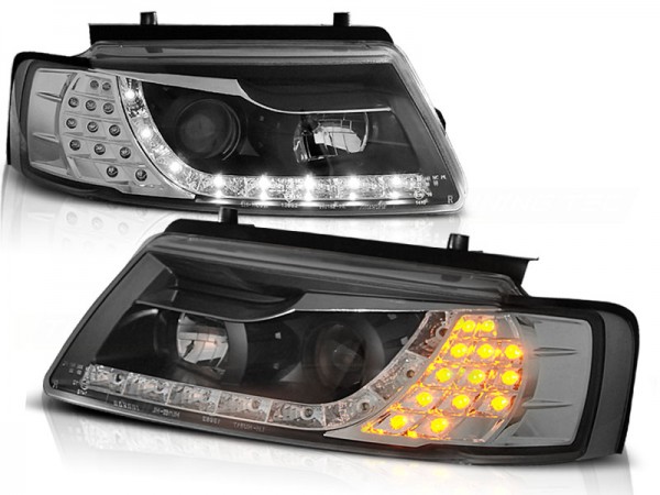 Scheinwerfer LED Tagfahrlicht Optik für VW Passat 3B Bj. 96-00 Schwarz mit LED Blinker