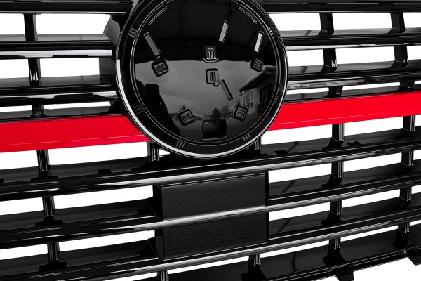 Frontgrill Kühlergrill mit Emblemhalter für VW T6.1 Bj. 19-24 Schwarz Glanz Rot
