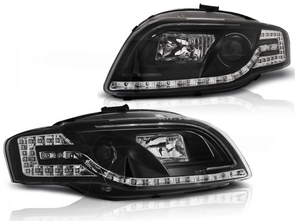 Scheinwerfer LED Tagfahrlicht Optik für Audi A4 B7 Bj. 04-08 Schwarz LTI