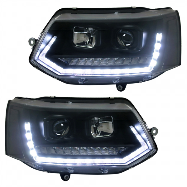 Scheinwerfer DRL LED Tagfahrlicht für VW T5 GP Facelift Bj. 10-15 Schwarz mit dynamischem LED Blinke