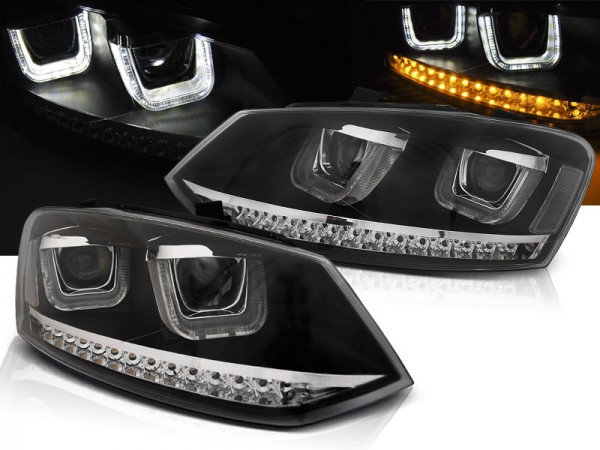 Scheinwerfer U-Tube LED Tagfahrlicht Optik für VW Polo 6R 6C Bj. 09-17 Schwarz