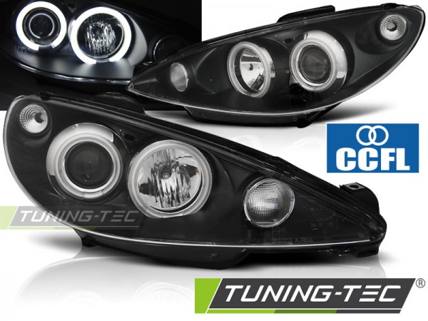 Scheinwerfer CCFL Angel Eyes für Peugeot 206 Bj. 98-06 Schwarz