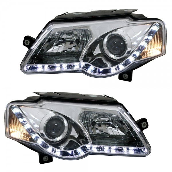 Scheinwerfer LED Tagfahrlicht Optik für VW Passat 3C B6 Bj. 05-10 Chrom