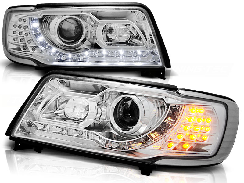 Scheinwerfer LED Tagfahrlicht Optik für Audi 100 C4 Bj. 91-94 Chrom