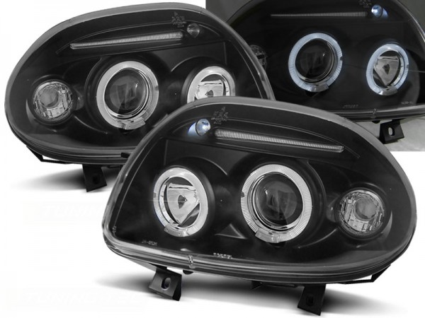 Scheinwerfer Angel Eyes für Renault Clio 2 Bj. 98-01 Schwarz