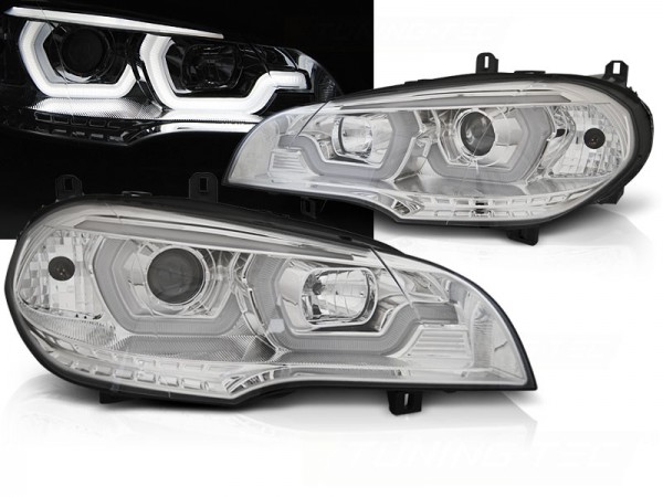 DRL Scheinwerfer 3D LED Angel Eyes für BMW X5 E70 Bj. 07-13 Chrom
