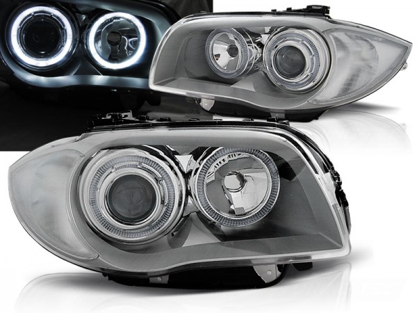 Scheinwerfer LED Angel Eyes für BMW 1er E81 E82 E87 E88 Bj. 04-11 Silber