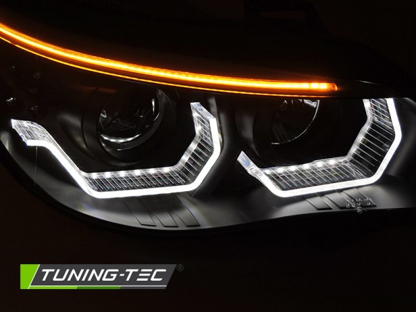 Scheinwerfer 3D Angel Eyes für BMW 5er E60 E61 Bj. 03-07 Schwarz mit LED Blinker