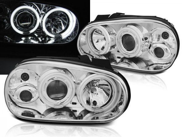 Scheinwerfer CCFL Angel Eyes für VW Golf 4 Bj. 97-03 Chrom mit Nebelscheinwerfer