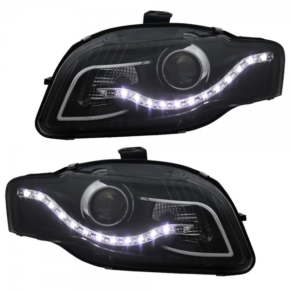 Scheinwerfer LED Tagfahrlicht Optik für Audi A4 B7 Bj. 04-08 Schwarz