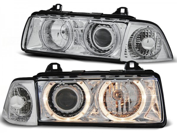 Scheinwerfer Angel Eyes für BMW 3er E36 Limo Touring Bj. 90-99 Chrom