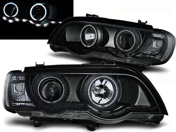 Xenon CCFL Angel Eyes Scheinwerfer für BMW X5 E53 Bj. 99-03 Schwarz