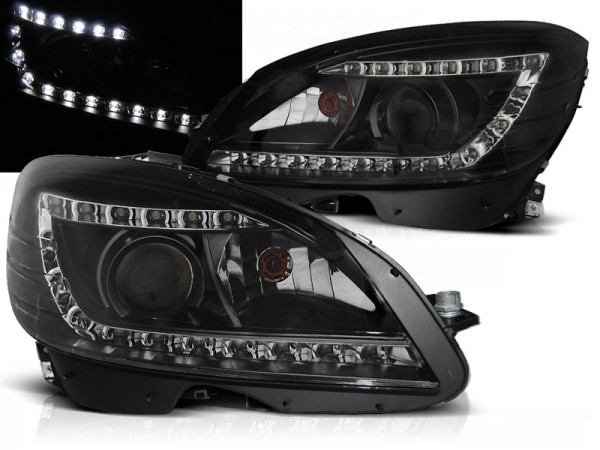 Xenon Scheinwerfer LED Tagfahrlicht Optik für Mercedes C-Klasse W204 Bj. 07-10 Schwarz